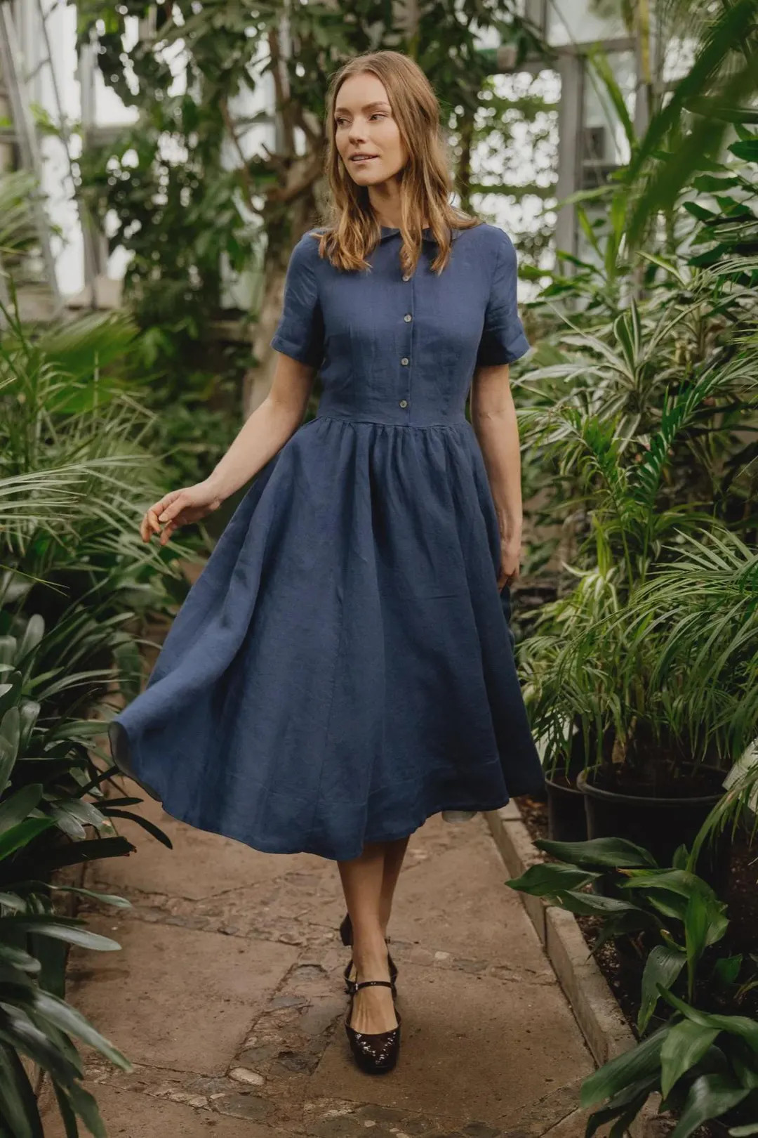Classic \u2013 Short Sleeve Peter Pan Collar Linen Dress, Moonlight Blue - Etsy UK | Etsy (Global)