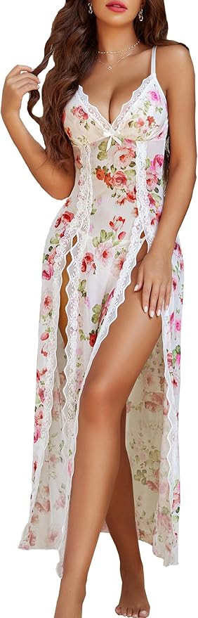 Avidlove Lencería de encaje para mujer, camisón sexy de malla, cuello en V, camisón con abertu... | Amazon (US)