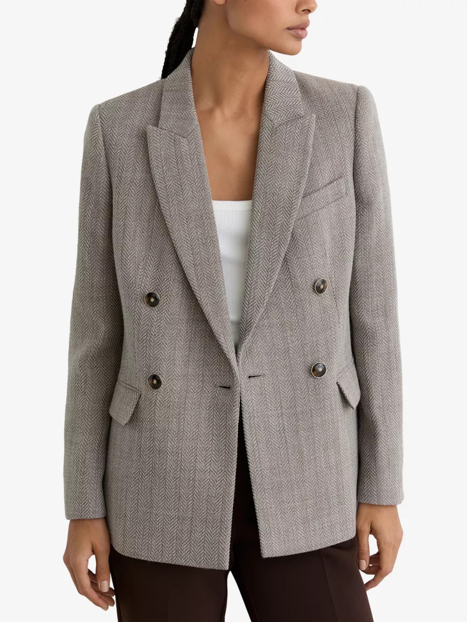 Ember Double-Breasted Herringbone Wool and Cotton-Blend Blazer | Selfridges