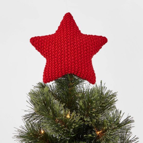 7.5in Unlit Knit Star Tree Topper Red - Wondershop&#8482; | Target