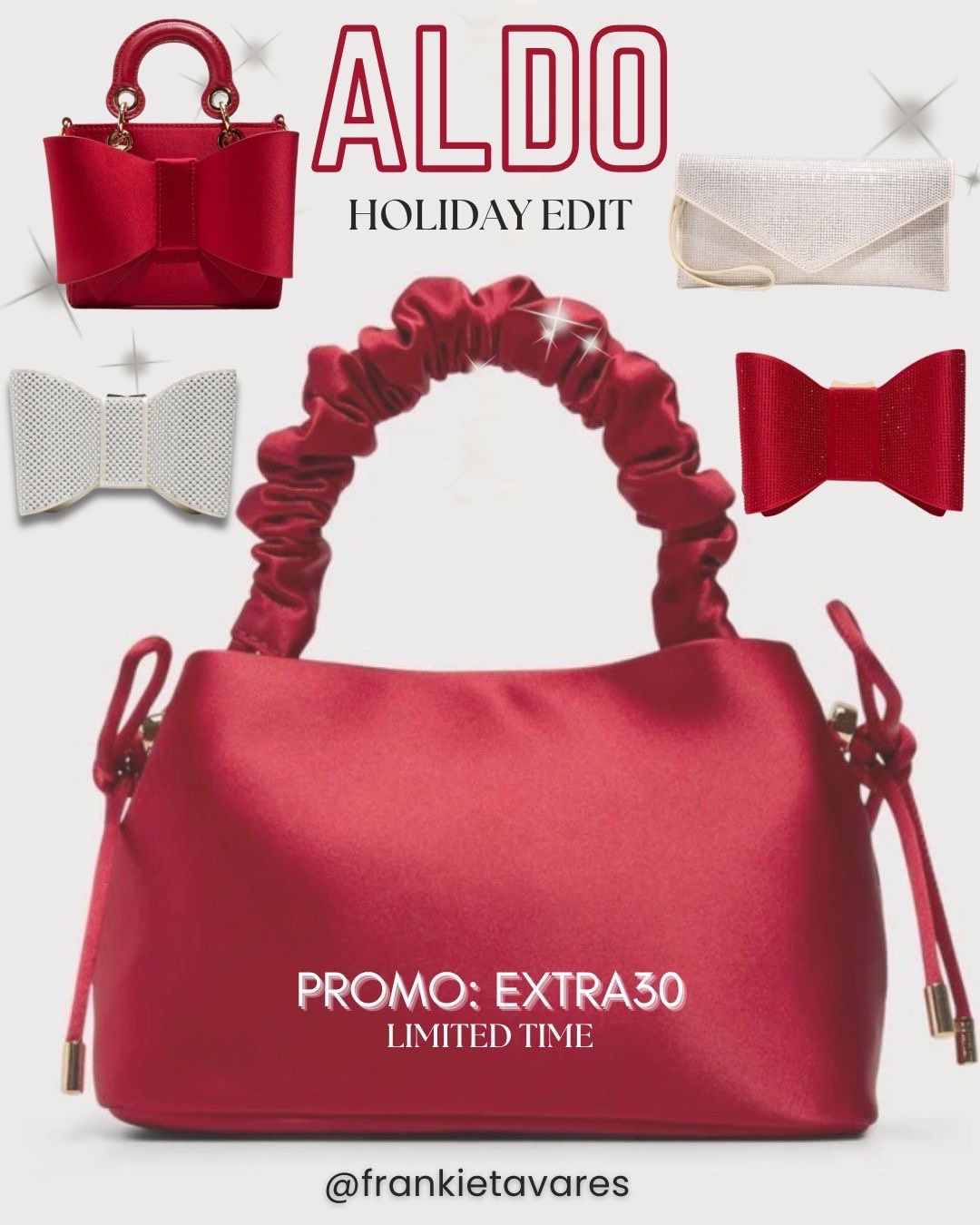 ✨ Holiday glam, but make it ALDO.
Red satins, sparkling bows, and metallic heels to own every festive moment.
Use EXTRA30 and enjoy a sale on select styles…limited time only. 🎀👠💎
#aldofashion #holidayedit #frankietavares #salealert

#LTKSeasonal #LTKHoliday #LTKSaleAlert