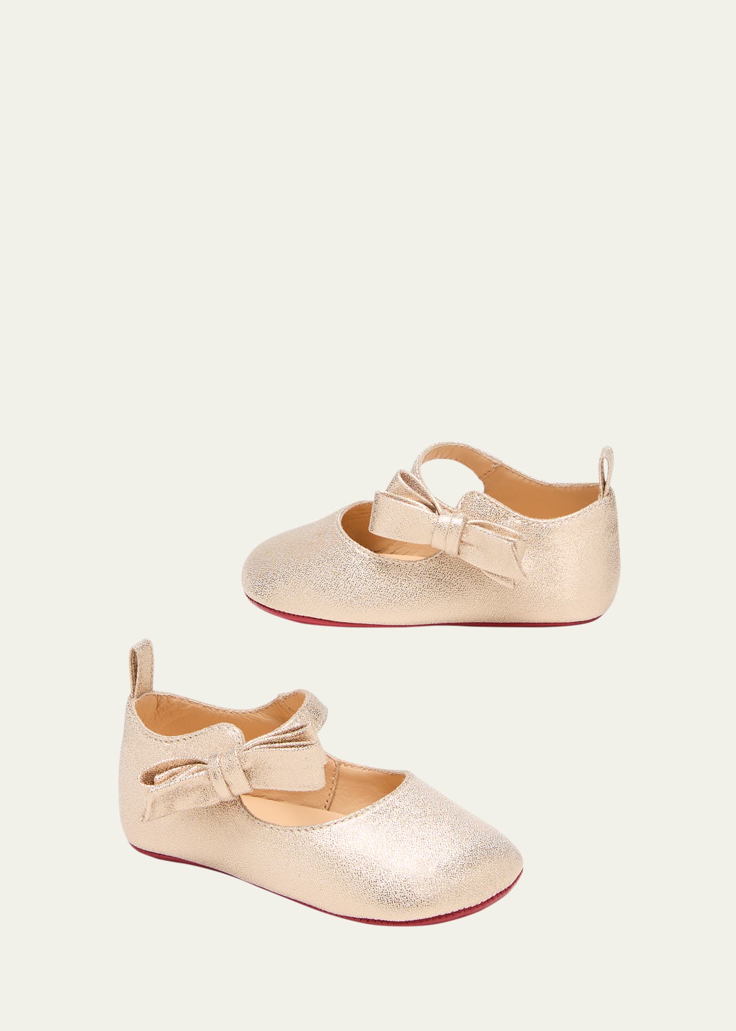 Christian Louboutin Girl's Lou Babe Shimmer Bow Ballerina Shoes, Baby | Bergdorf Goodman