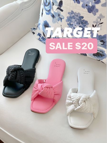 Target shoe sale! My knotted slides are only $20 right now! Wore the white last weekend and they are super comfortable (memory foam insoles!). Fit tts & perfect for narrow feet. 

Pink slides, white sandals, black sandals a new day target finds 

#LTKshoecrush #LTKsalealert #LTKunder50