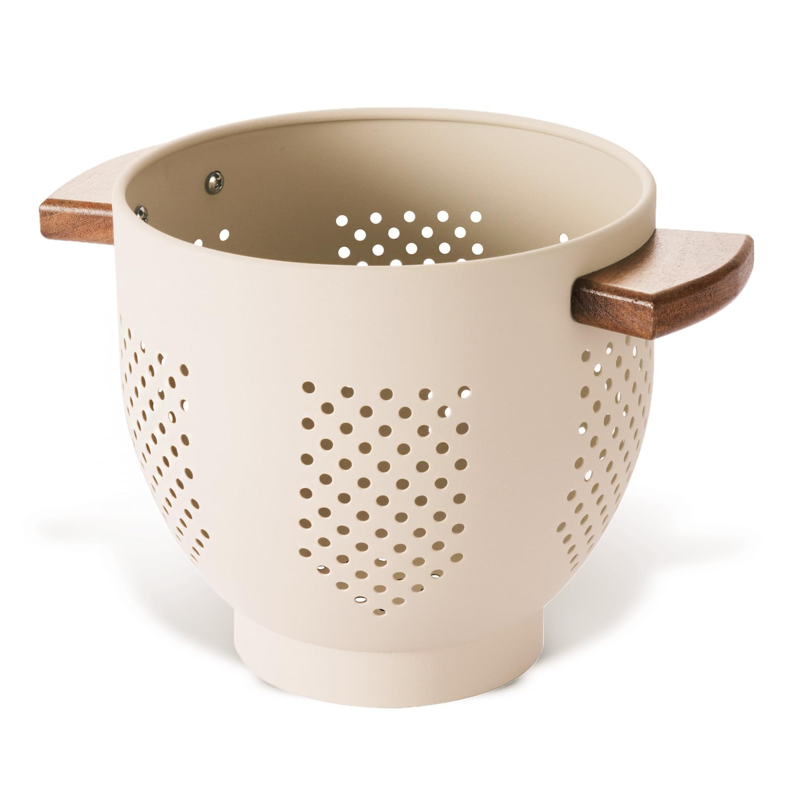 Colador de metal con mango de madera y base estable, cesta coladora de cocina de acero con recubr... | Amazon (US)