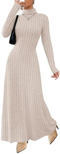 MITILLY Women Long Sleeve Maxi Dress 2025 Fall Winter Casual Turtle Neck Ribbed Knit Bodycon Goin... | Amazon (US)