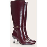 Burgundy Buckled Knee High Stiletto Heeled Boot | PrettyLittleThing UK