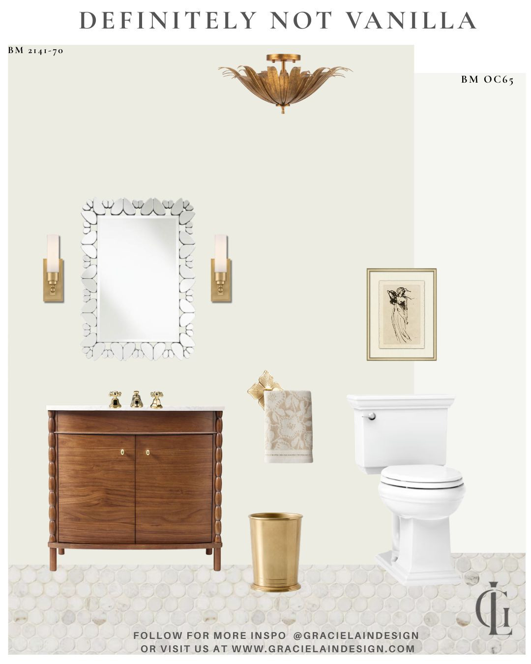Beautiful classic powder room 🤍 Wrapped in Benjamin Moore’s Vanilla Milkshake, this space is anything but ordinary. A warm wood vanity with distinctive legs grounds the room, paired with timeless marble floors and stunning brass lighting. A cut glass mirror adds just the right touch of sparkle, while elegant artwork, soft linens, and curated brass accents bring everything together.

The result? Elevated, sophisticated, and effortlessly full of charm.

Explore more at gracielaindesign.com ✨

#LTKhome #BathroomDesign #ClassicInteriors #ElevatedSpaces #InteriorInspo #HomeDetails #TimelessDesign #LuxuryInteriors #BrassAccents #MarbleMoments #VanityGoals #NeutralAesthetic #DesignInspo #GracielainDesign #BenjaminMoore 

 

#LTKSaleAlert #LTKHome