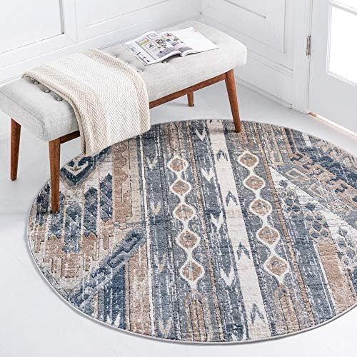 Rugs.com Oregon Collection Rug – 7 Ft Round Navy Blue Low-Pile Rug Perfect for Kitchens, Dining... | Amazon (US)