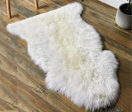 A-STAR White Real Sheepskin Rug 2x3 - Single Pelt Sheep Skin Fur Rug | Amazon (US)