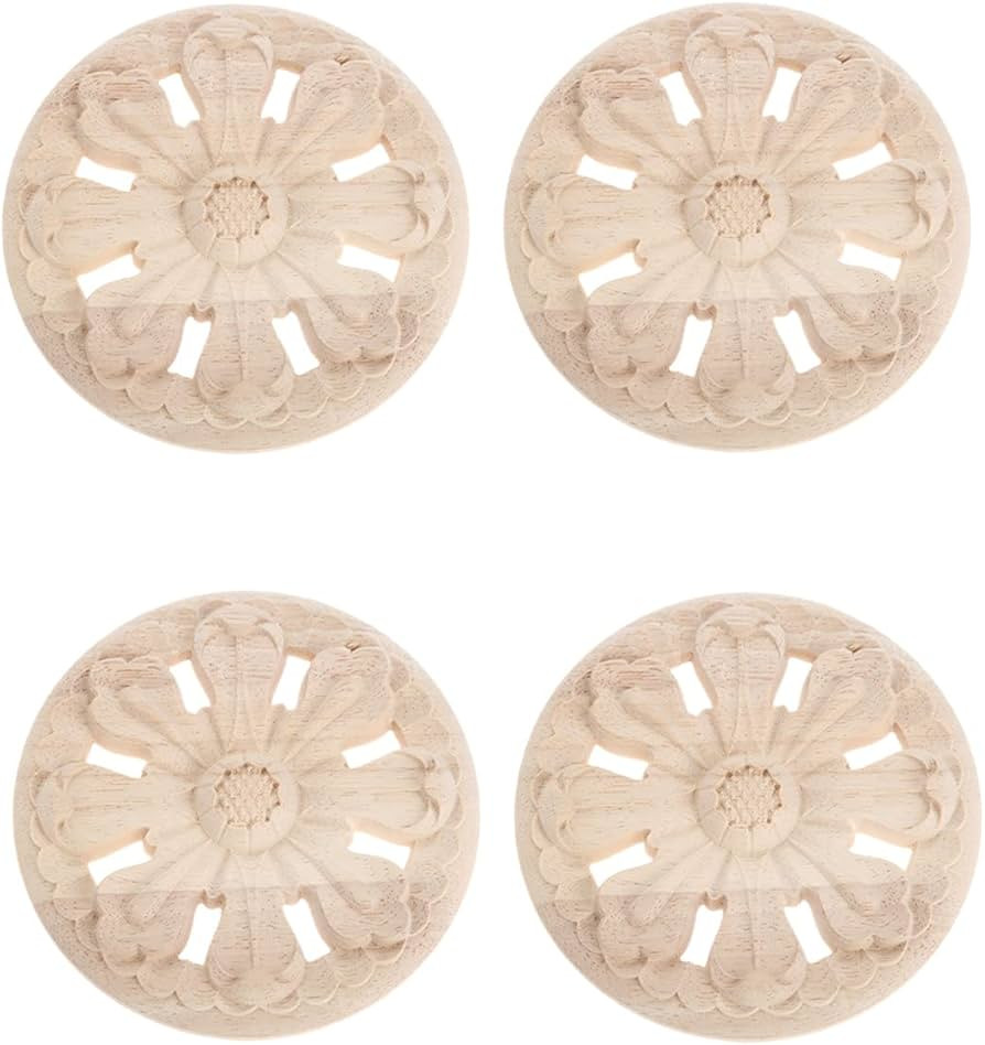 MUXSAM 4-Pack Carved Appliques Onlay, 3.94-Inch Dia Round Biscuits Pattern Wooden Carving Decals ... | Amazon (US)