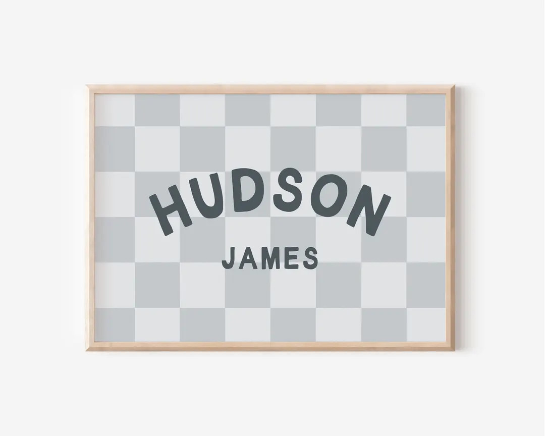 Personalized Name Sign Downloadable Print, Nursery Name Decor, Kids Room, Checkerboard Neutral Wa... | Etsy (US)
