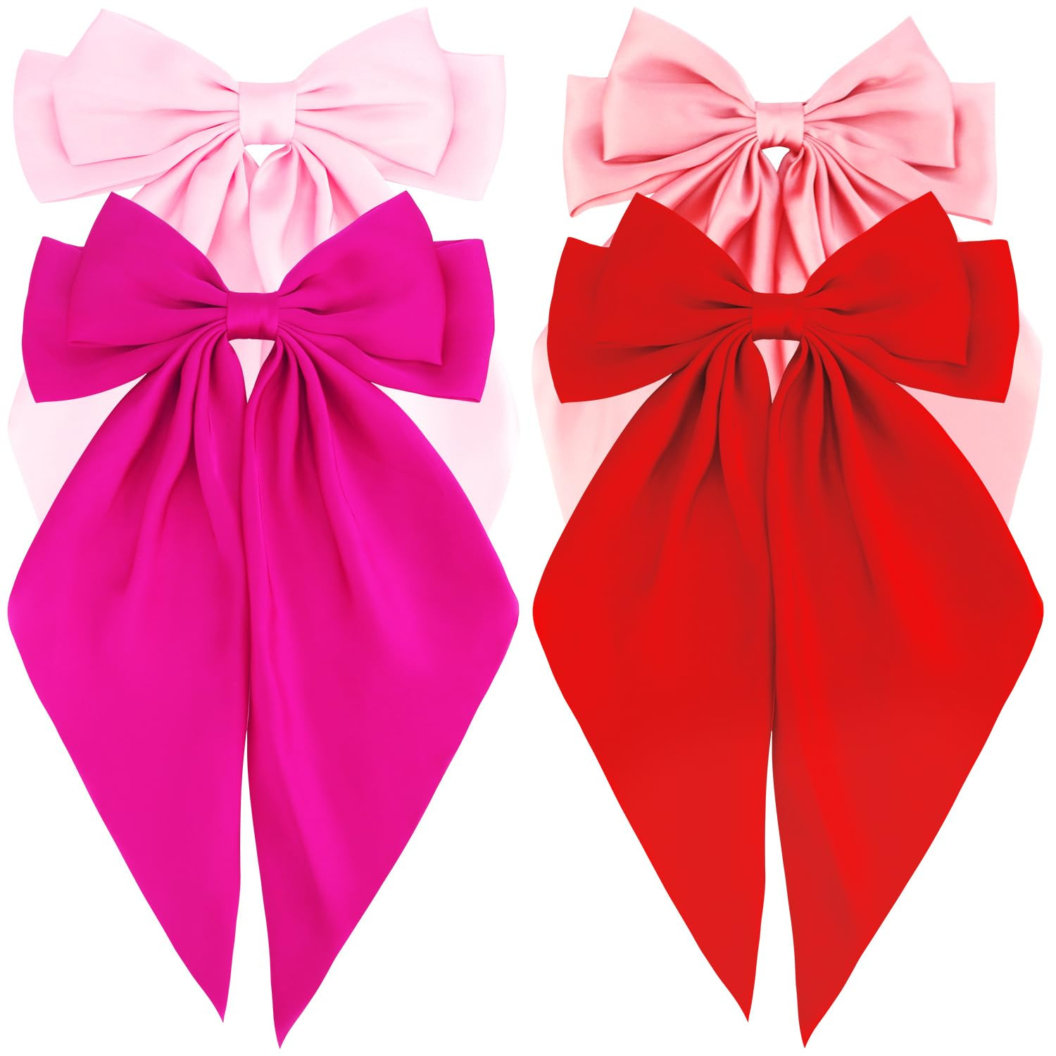 Hair Bows Silky Satin Bows for Hair Ribbons 4Pcs Coquette Oversized Long Tail Hair Bow Clips Barr... | Amazon (US)