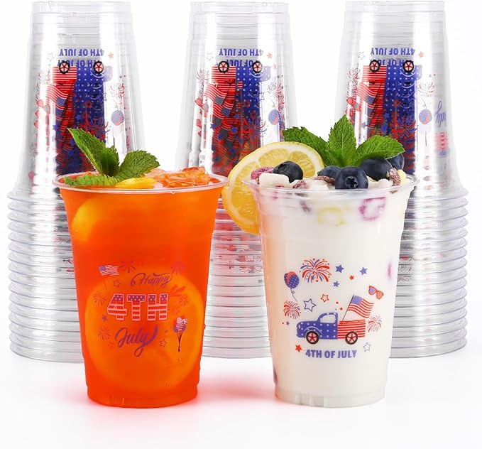 ADLORYEA 4th of July Cups 50 Pack - 16oz Memorial Day & Patriotic Cups, Disposable Red White Blue... | Amazon (US)