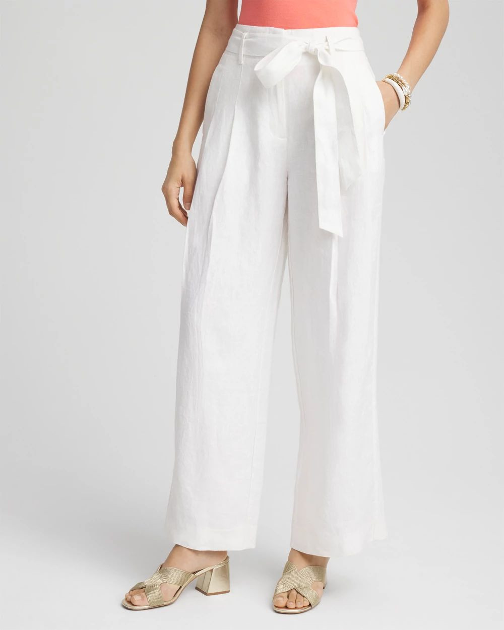 Belted Pleated Wide-Leg Linen Pants | Chico's