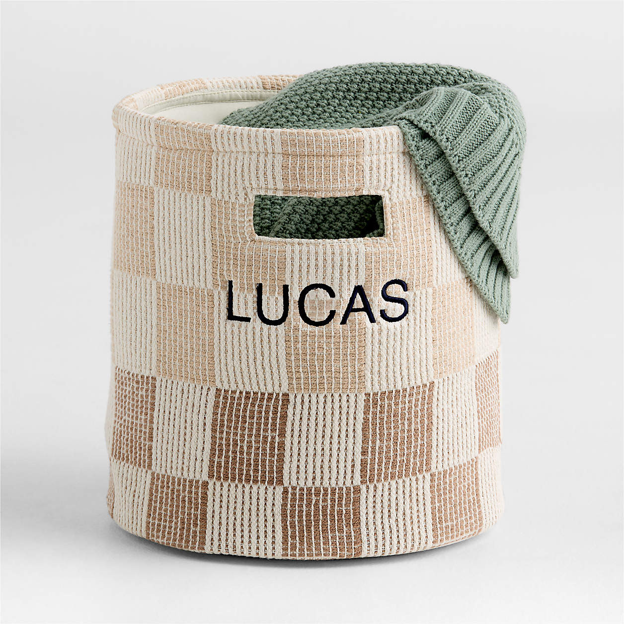 Hopscotch Tan Checkerboard Shelf Storage Bin + Reviews | Crate & Kids | Crate & Barrel