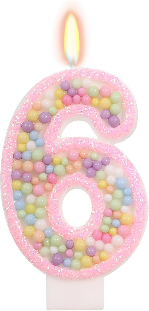 Pink Birthday Candles - Number 6 Candle, Colorful Macaron Candles, 6 Cake Topper, Pink Birthday D... | Amazon (US)