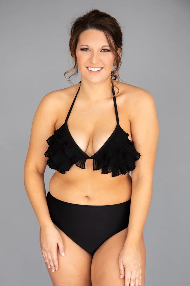 CAITLIN COVINGTON X PINK LILY The Ravello Textured Black Swimsuit Top | The Pink Lily Boutique