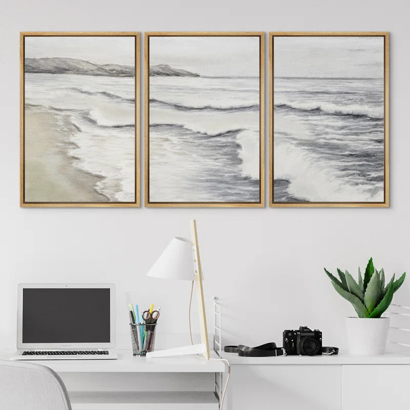 SIGNLEADER Coastal Beach Ocean Waves Muted Relax Calm Seascape Home Decor - Framed Canvas Print W... | Wayfair North America
