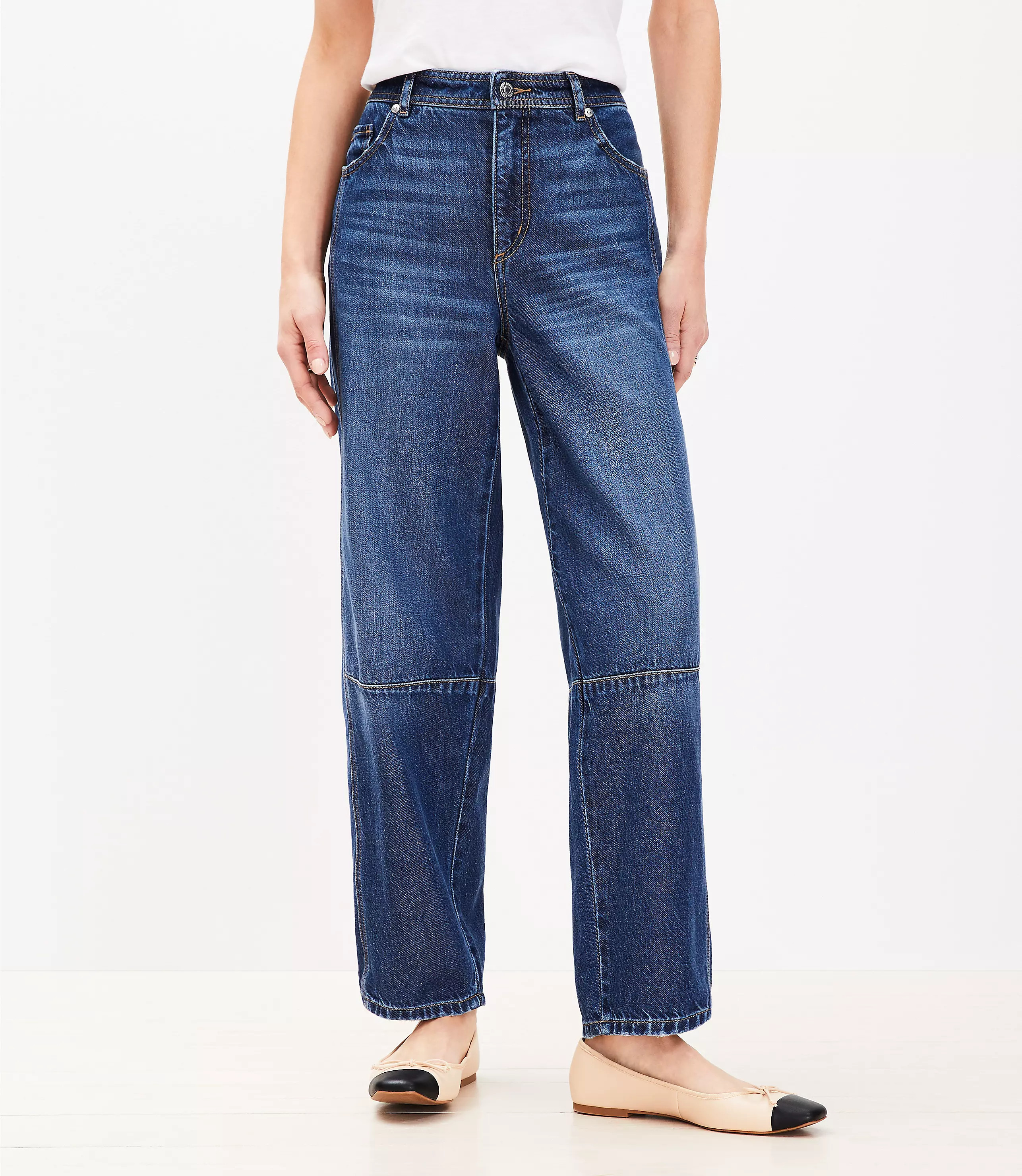 Curvy High Rise Barrel Jeans in Dark Wash | LOFT