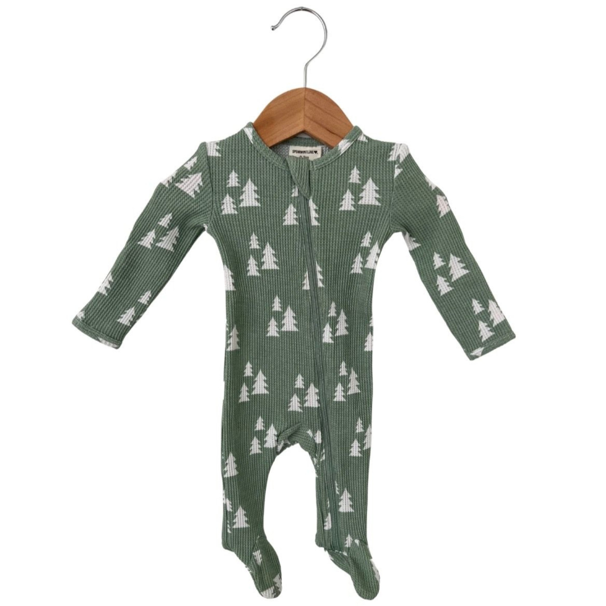 Organic Waffle Basic Zip Footie, Alpine Trees | SpearmintLOVE
