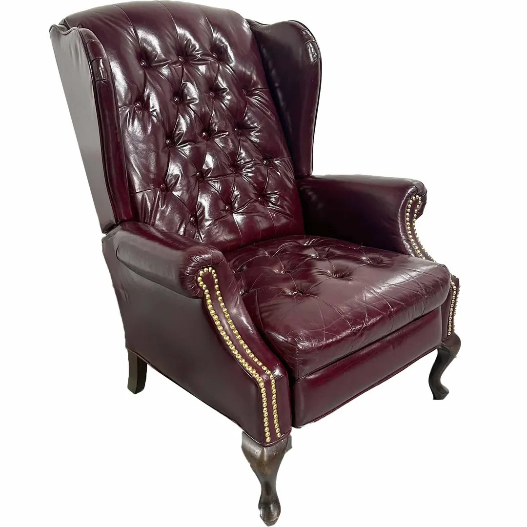 Vintage Traditional Clawfoot Oxblood Leather Wingback Reclining Library Chair - Etsy | Etsy (US)