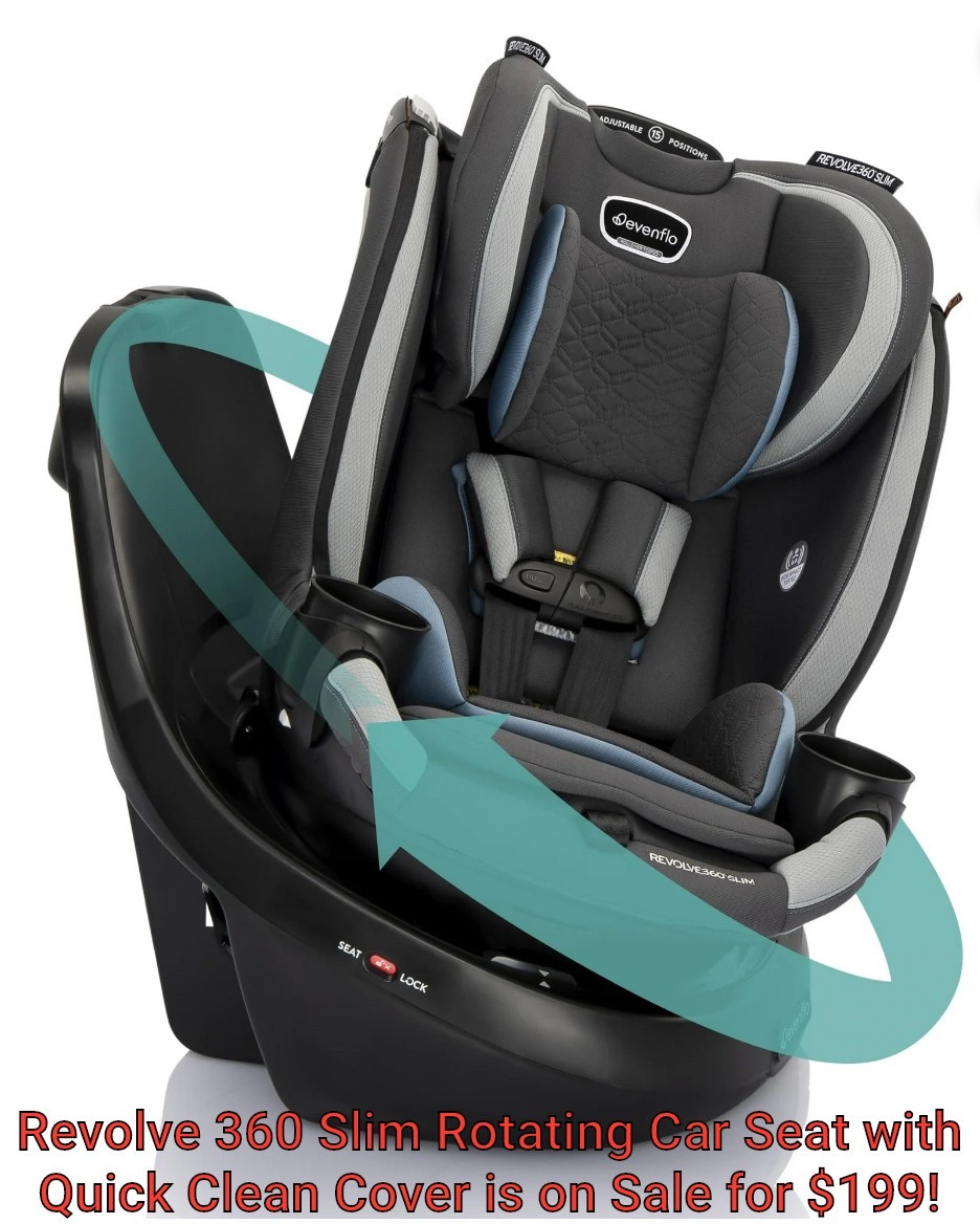 Take advantage of this baby deal! This Revolve 360 SLIM rotating car seat with quick clean cover is on sale right now for $199!! This is a steal! Perfect for transitioning your baby or toddler from the infant car seats. It’s super convenient and easy to clean! 
Baby Gear. Twins. Compact. Convenient. Sale. Baby Registry. Evenflo. Must Have  

#LTKBump #LTKSaleAlert #LTKBaby