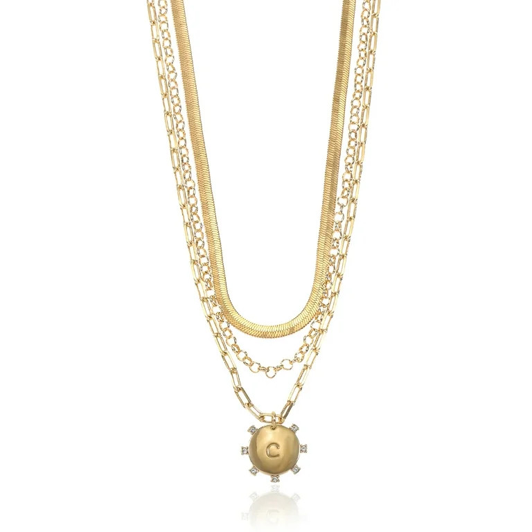 Time and Tru Goldtone Necklace, 3 Piece, Initial C | Walmart (US)