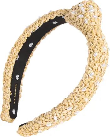 Lele Sadoughi Imitation Pearl Embellished Raffia Headband | Nordstrom | Nordstrom