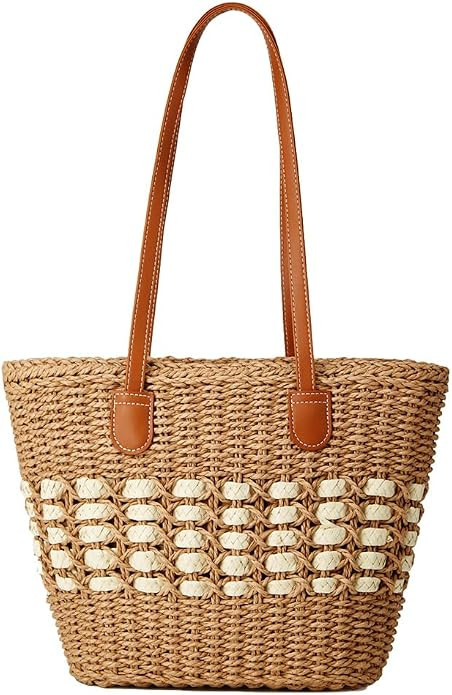 Women’s Tote Bag Straw Beach Shoulder Handbag Fashion Purse 2026 Summer Vacation Travel Woven T... | Amazon (US)