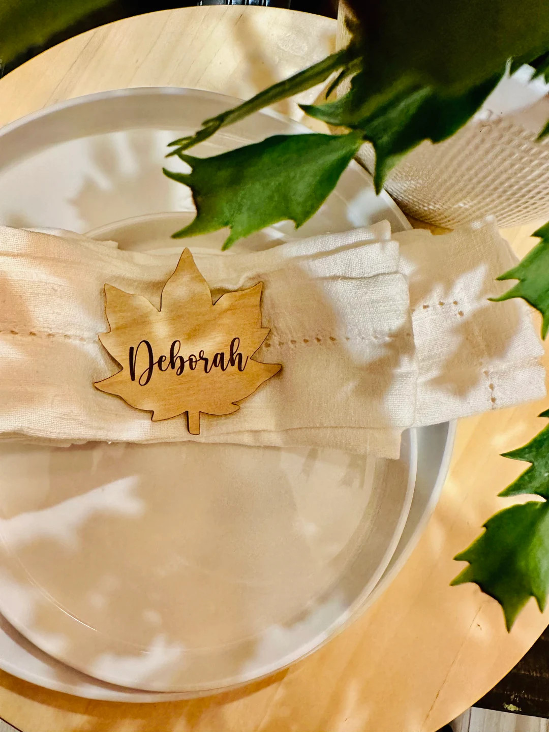 Thanksgiving Dining Table Wood Signs, Leaf Name Sign, Plate Ornament Home Decor, Table Setting - ... | Etsy (US)