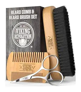 Viking Revolution Beard Comb & Beard Brush Set for Men -- Natural Boar Bristle Brush and Dual Act... | Amazon (US)