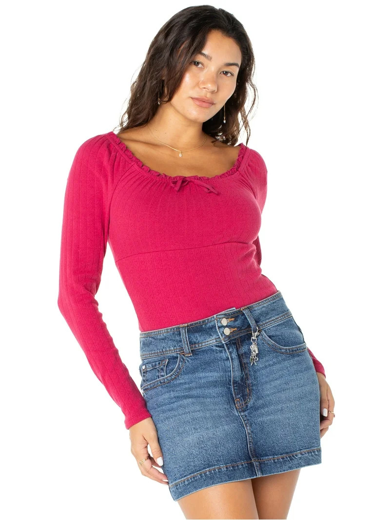 Celebrity Pink Women's and Women's Plus Puff Long Sleeve Pointelle Bodysuit, Sizes XS-XXXL | Walmart (US)