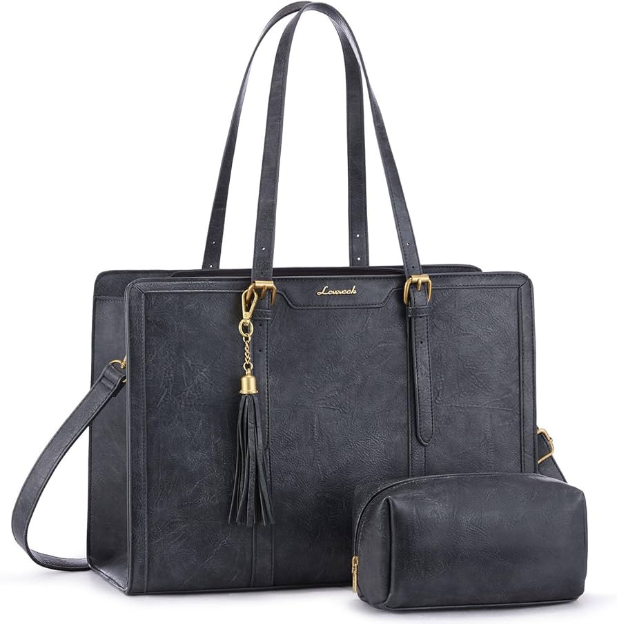 LOVEVOOK Laptop Bag for Women Vintage Leather Work Tote 15.6 inch Large Capacity Computer bag wit... | Amazon (US)