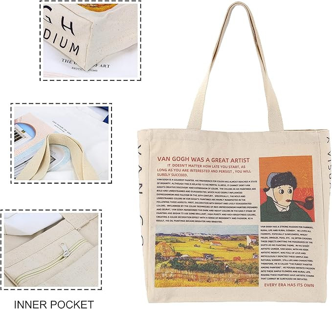 Canvas Tote Bag Aesthetic for Women Graphic Tote bag with Zipper Cute Canvas Bags with Pockets | Amazon (US)