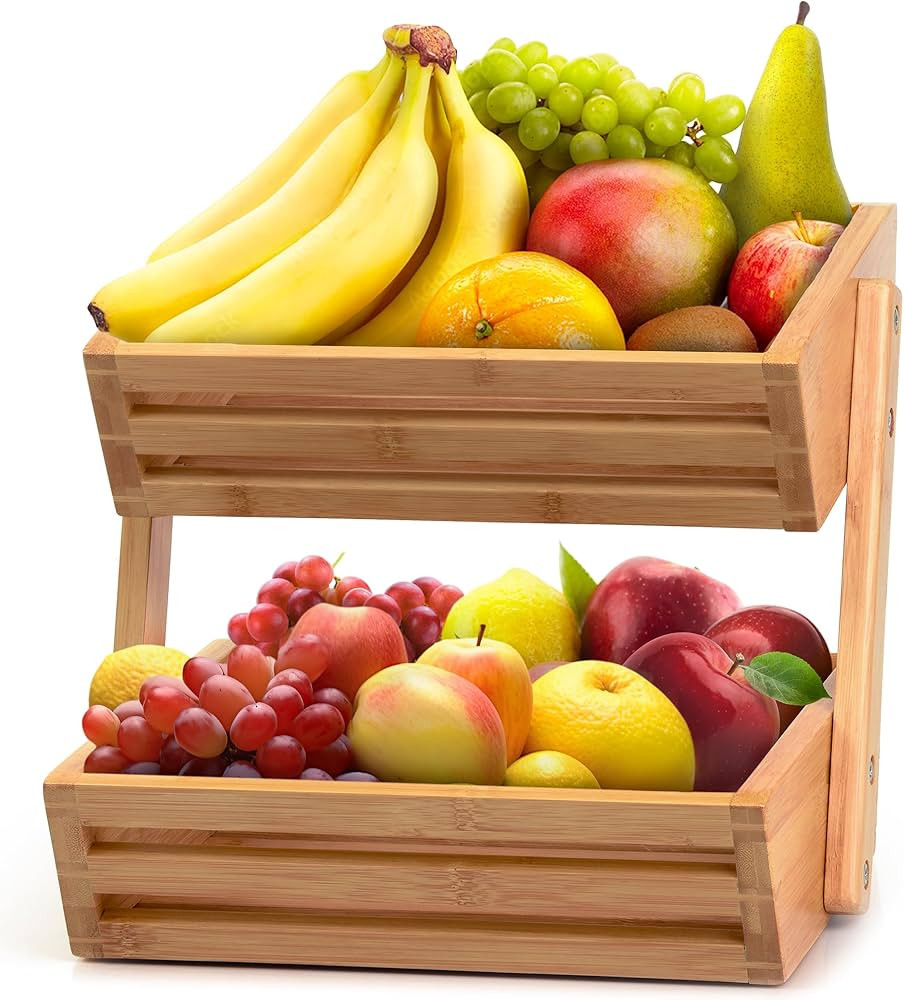 Golden Nature Fruit Basket, 2-Tier Bamboo Fruit & Vegetable Storage Organizer for Kitchen Counter... | Amazon (US)