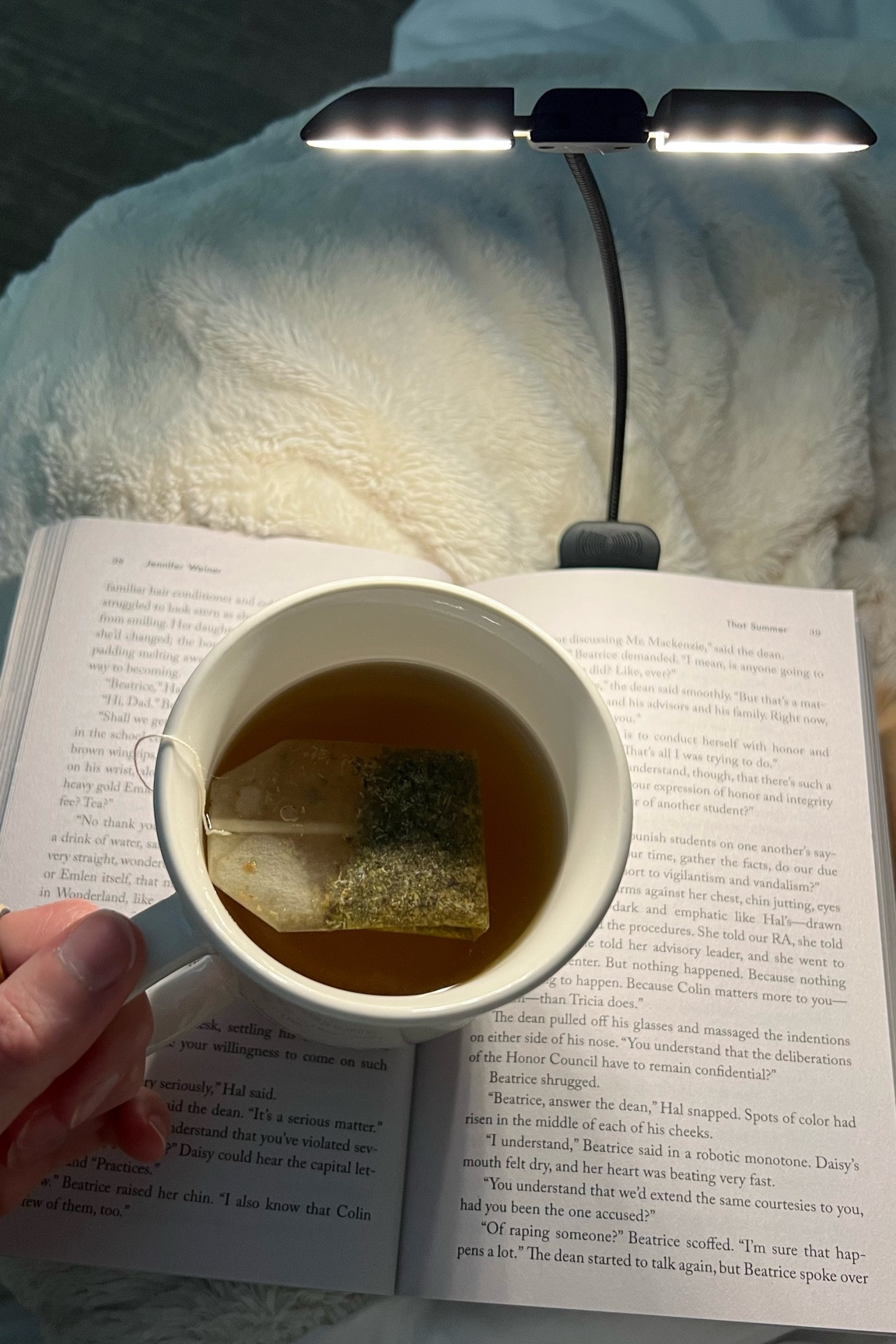 I use this booklight every night! There’s a low, medium & high light setting and it’s rechargeable 💡