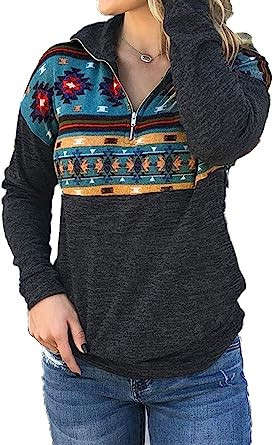 Voopptaw Women's Half Zip Sweatshirt Casual Aztec Print Long Sleeve Pullover Top with Pocket | Amazon (US)
