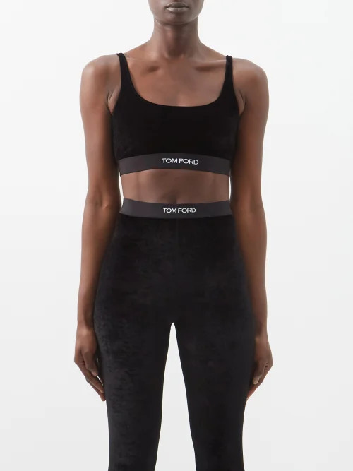 Tom Ford - Logo-jacquard Velvet Cropped Top - Womens - Black | Matches (US)