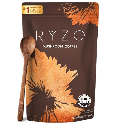 RYZE Mushroom Coffee | 6 Adaptogenic Mushrooms | USDA Organic | Instant Coffee | MCT Oil | USA Gr... | Amazon (US)