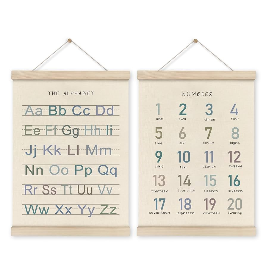 HRQKO Alphabet Numbers Poster Hanger Frame Set of 2, Nursery Wall Decor, Boho ABC Poster Wall Art... | Amazon (US)