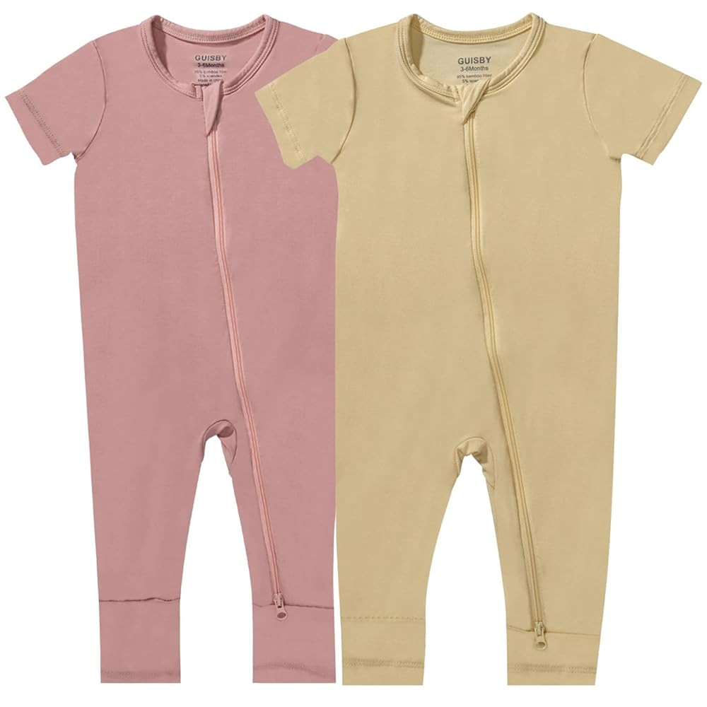 GUISBY Rayon Made from Bamboo Baby Pajamas, Summer Short Sleeve Footless Rompers, 2 Way Zipper Sl... | Amazon (US)