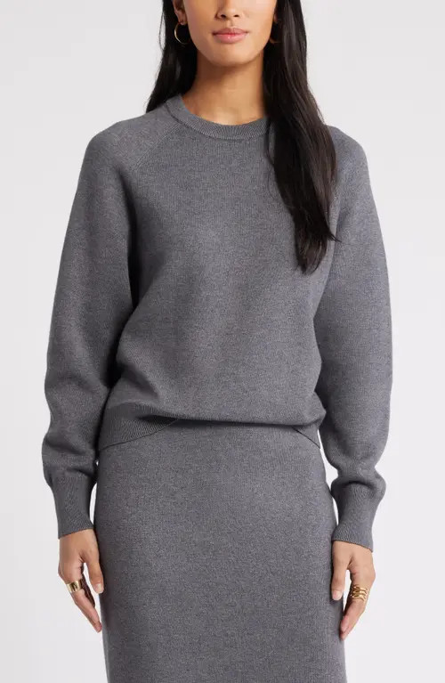 Nordstrom Raglan Sleeve Cotton & Cashmere Crewneck Sweater in Grey Dark Heather at Nordstrom, Siz... | Nordstrom