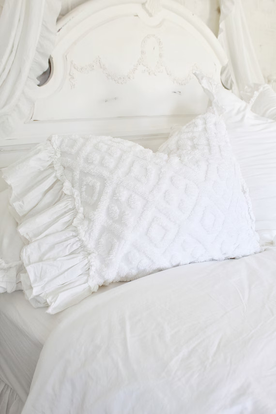 Chenille Pillow  Ruffled Pillow  Chenille  Farmhouse Linens | Etsy | Etsy (US)