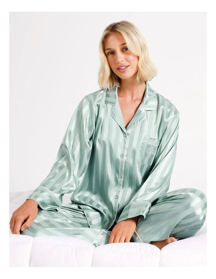 Luxe Satin Long Sleeve Pyjama Set in Sage | Myer