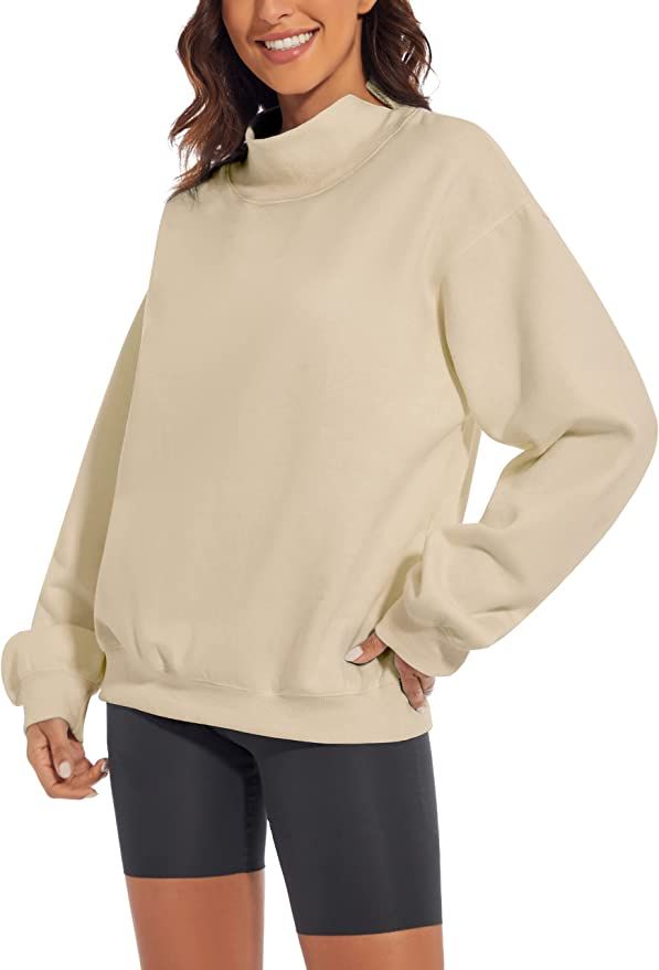 Lauweion Women's Turtle Neck Oversized Sweatshirt Long Sleeve Drop Shoulder Side Split Collar Sol... | Amazon (US)