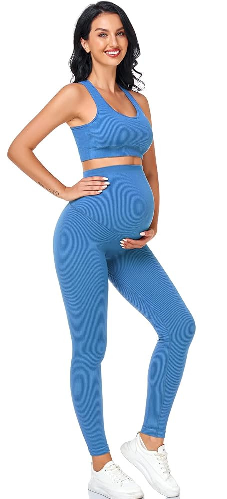 Women's Maternity 2 Piece Outfit Set - Bra & Shorts for Pregnancy - Yoga workout Lounge Wear Sets | Amazon (US)