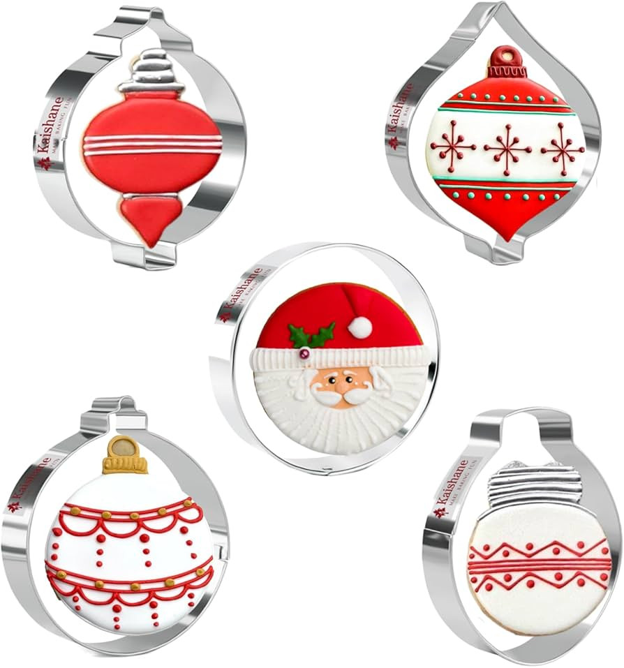KAISHANE Christmas Cookie Cutters - 5 Pieces -Christmas Ornament,Light bulb,Round Cookie Cutters | Amazon (US)