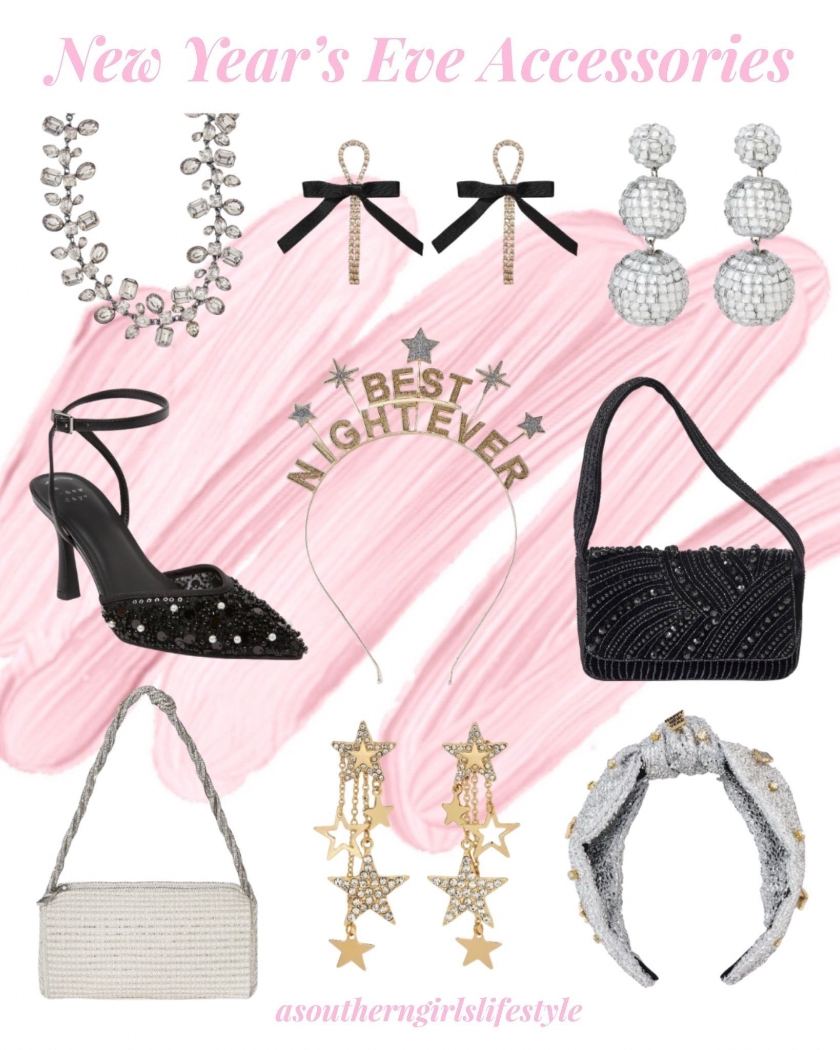 Target New Year’s Eve Accessories - can order for pickup! 

Faceted Stone Necklace, Ribbon Bow Drop Earrings, Disco Ball Drop Earrings, Faux-Pearls, Sequins & Seed Bead Black Heels, Best Night Ever Headband, Embellished Flap Shoulder Bag, Mini Embellished Boxy Barrel Bag, Shooting Stars Earrings & New Years Embellished Rhinestone Knot Headband  

Holiday Accessories. NYE Outfit Accessories 

#LTKFindsUnder50 #LTKHoliday #LTKSeasonal