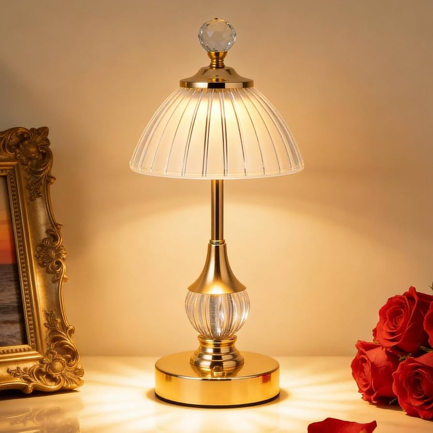 Vintage Gold Crystal Rechargeable Lamp Cordless, LED Touch Battery Operated Table Lamp, 3 Colors ... | Amazon (US)