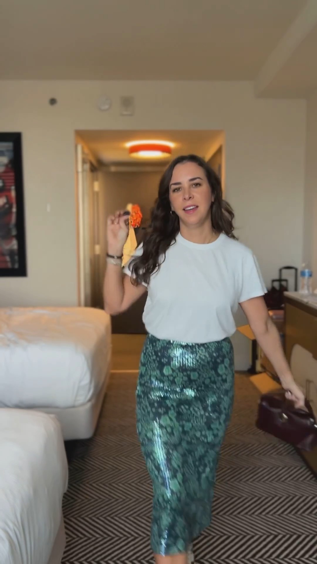 A casual sequin look. Pairing a sequin skirt with a plain white tee. A sneaker Connor that is complimentary and a burgundy neutral bag. 

Baum und pfergarten. Everlane. White tee. Cow print sneakers. Sequin skirt. Flattered. Shopbop.

#LTKFindsUnder50 #LTKItBag #LTKStyleTip